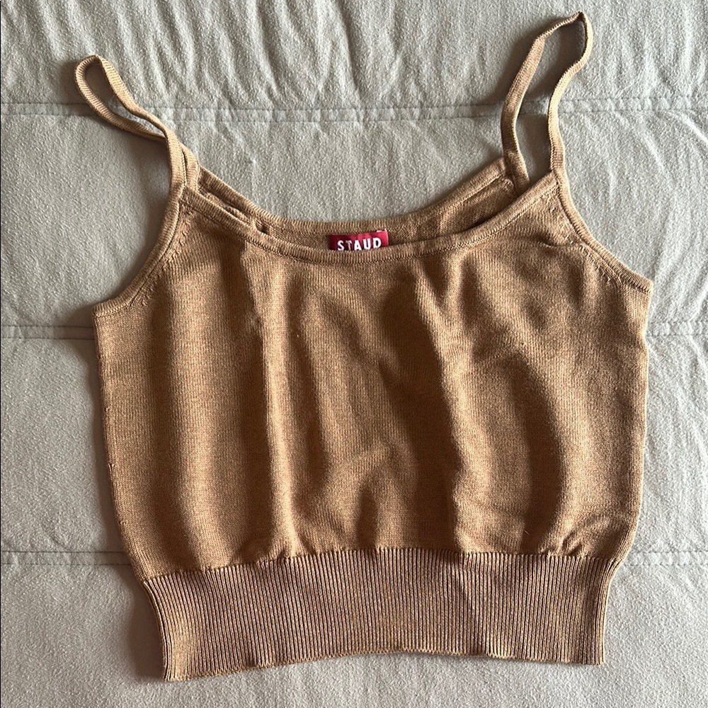 STAUD Tan Fitted Camisole Crop Top